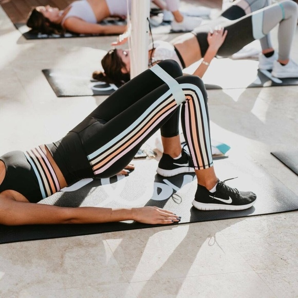 BEACH RIOT SPORT Leah Rainbow Stripe Sports Bra Crop Top in Black - Picture 6 of 11